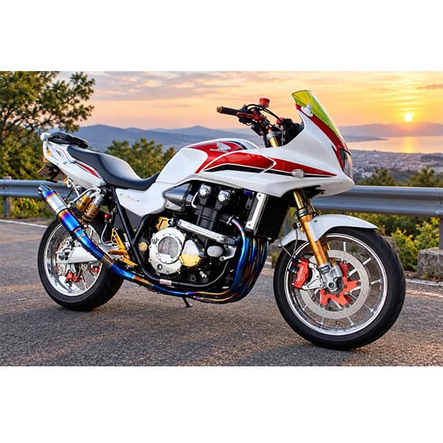 Motorcycle exhaust components with PVD Titanium Blue coating