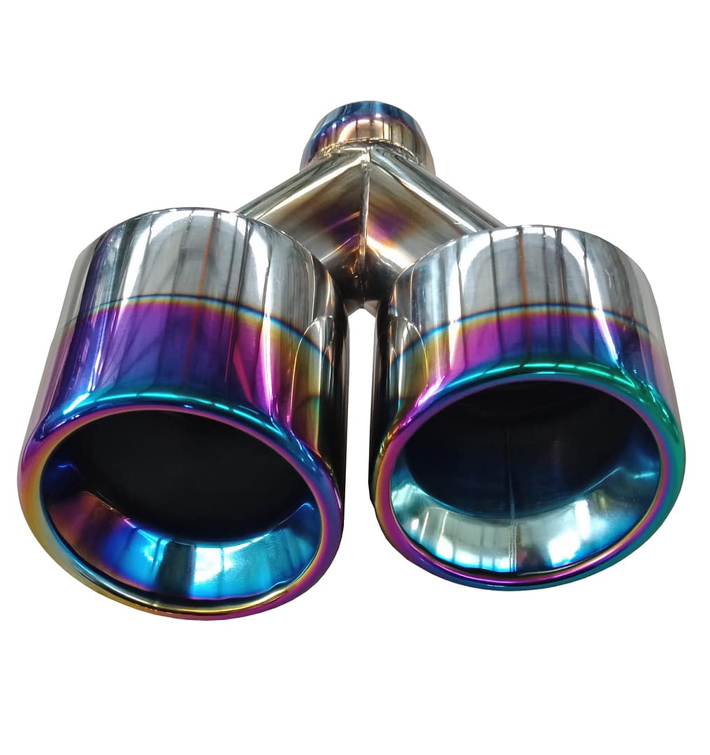 Exhaust components with a striking PVD Titanium Rainbow coating