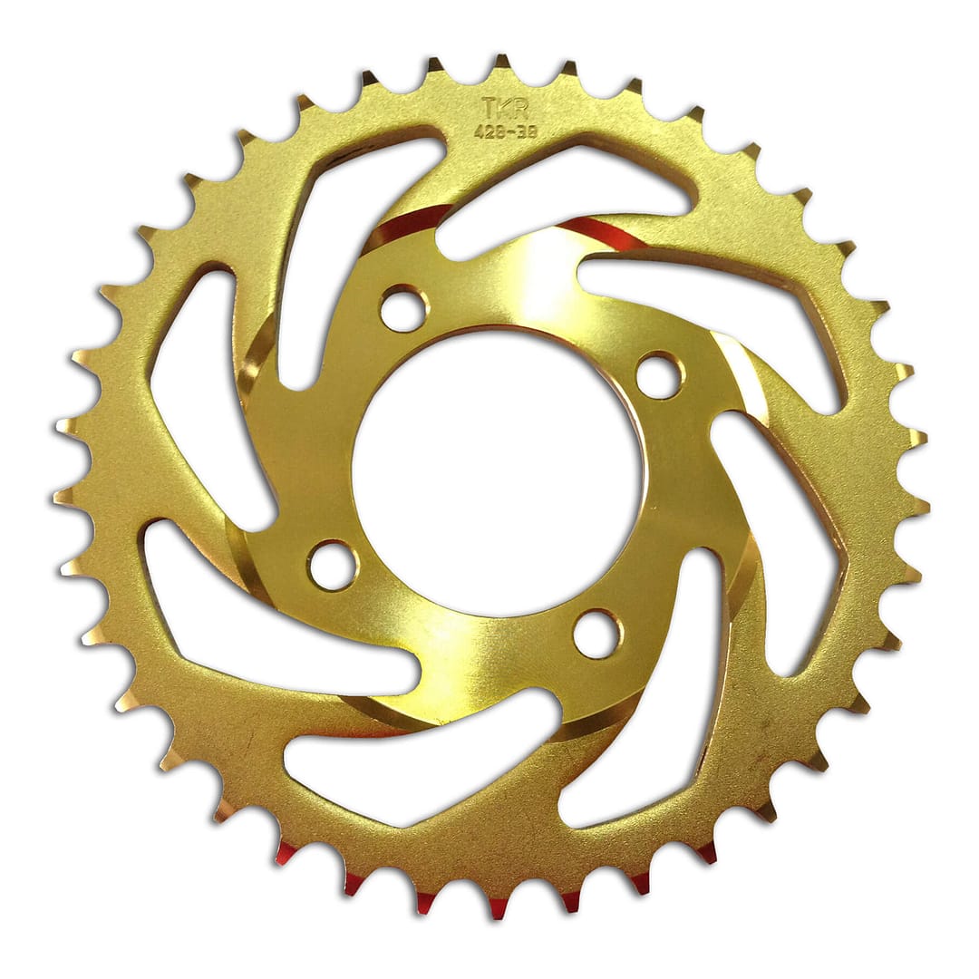 Sprocket coated in pvd titanium gold coating