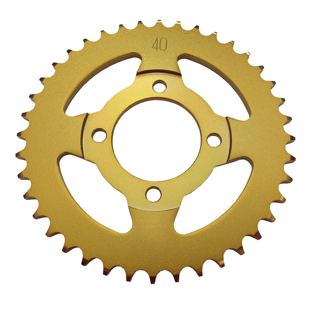 Sprocket coated in pvd titanium gold coating