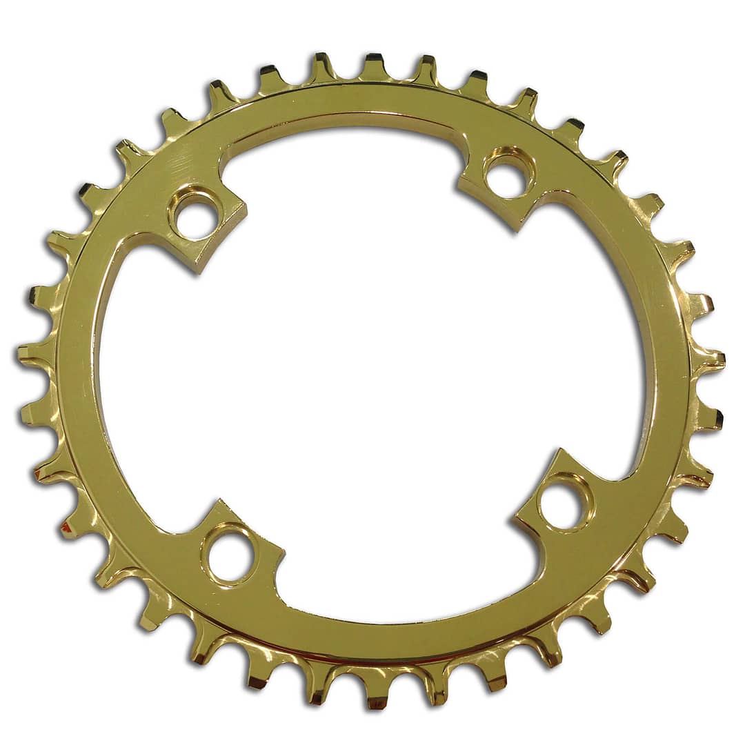 Sprocket coated in pvd titanium gold coating