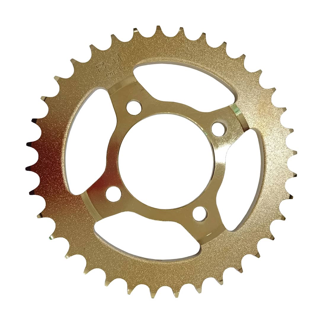 Sprocket coated in pvd titanium gold coating