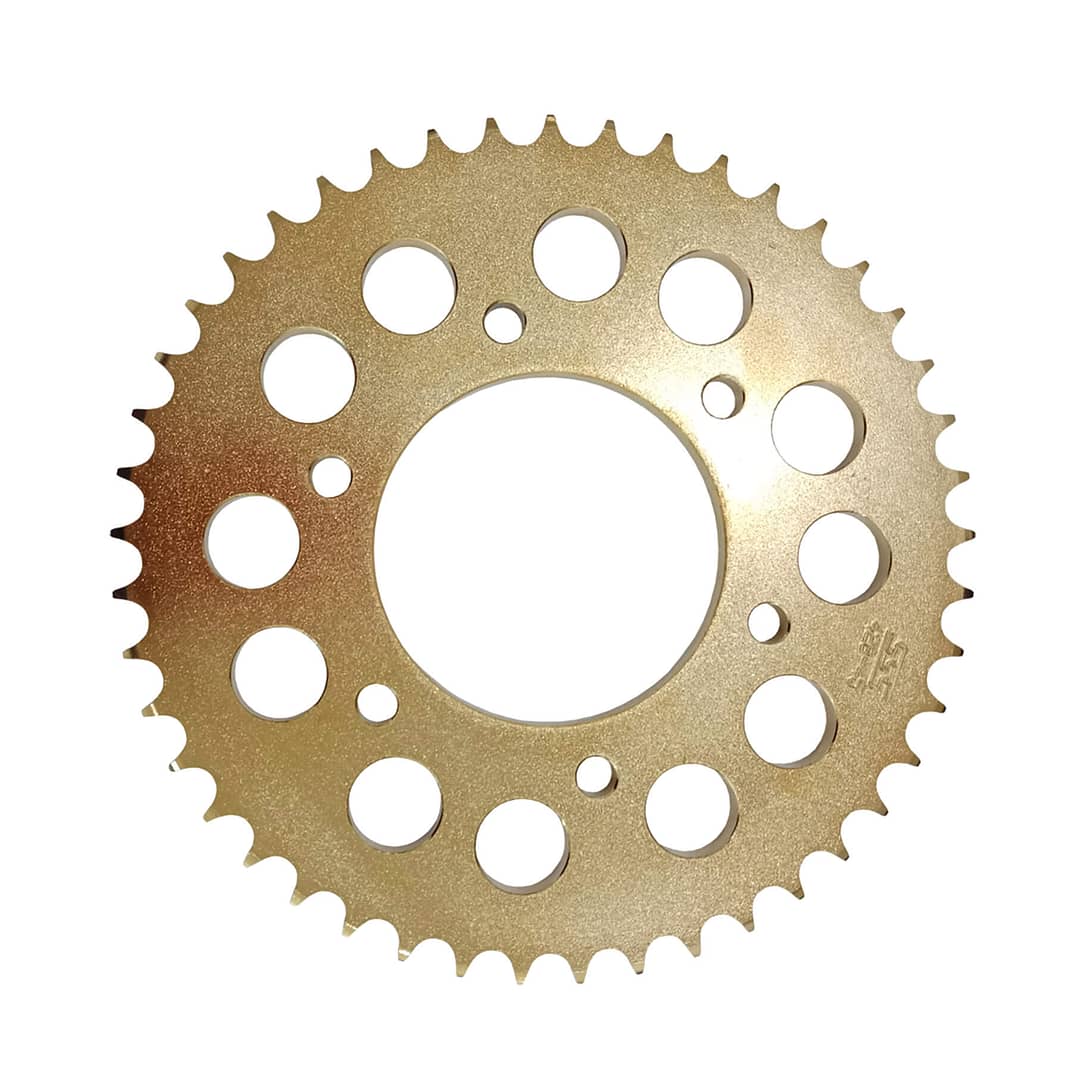 Sprocket coated in pvd titanium gold coating