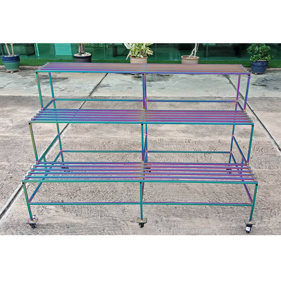 Flower shelf in pvd titanium rainbow coating