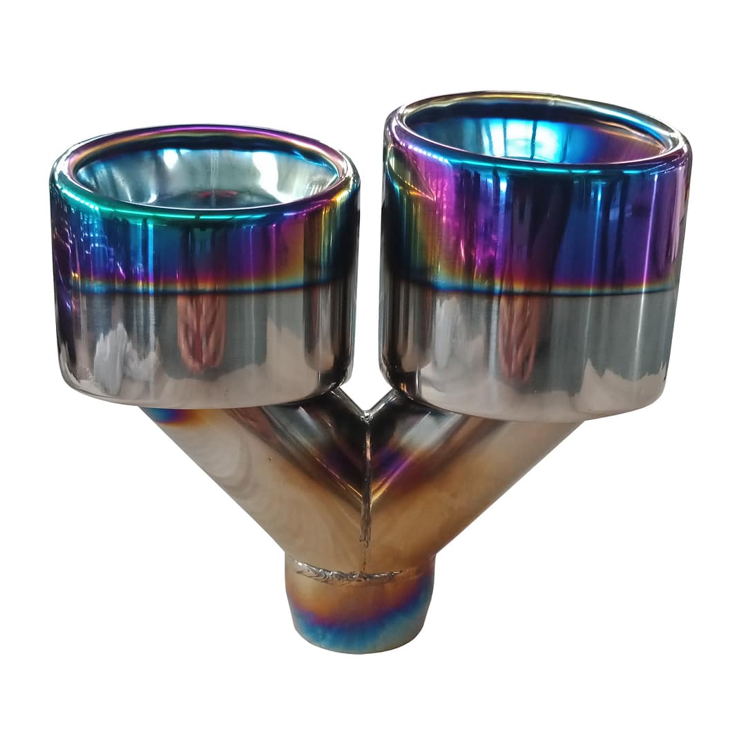 Exhaust components with a striking PVD Titanium Rainbow coating