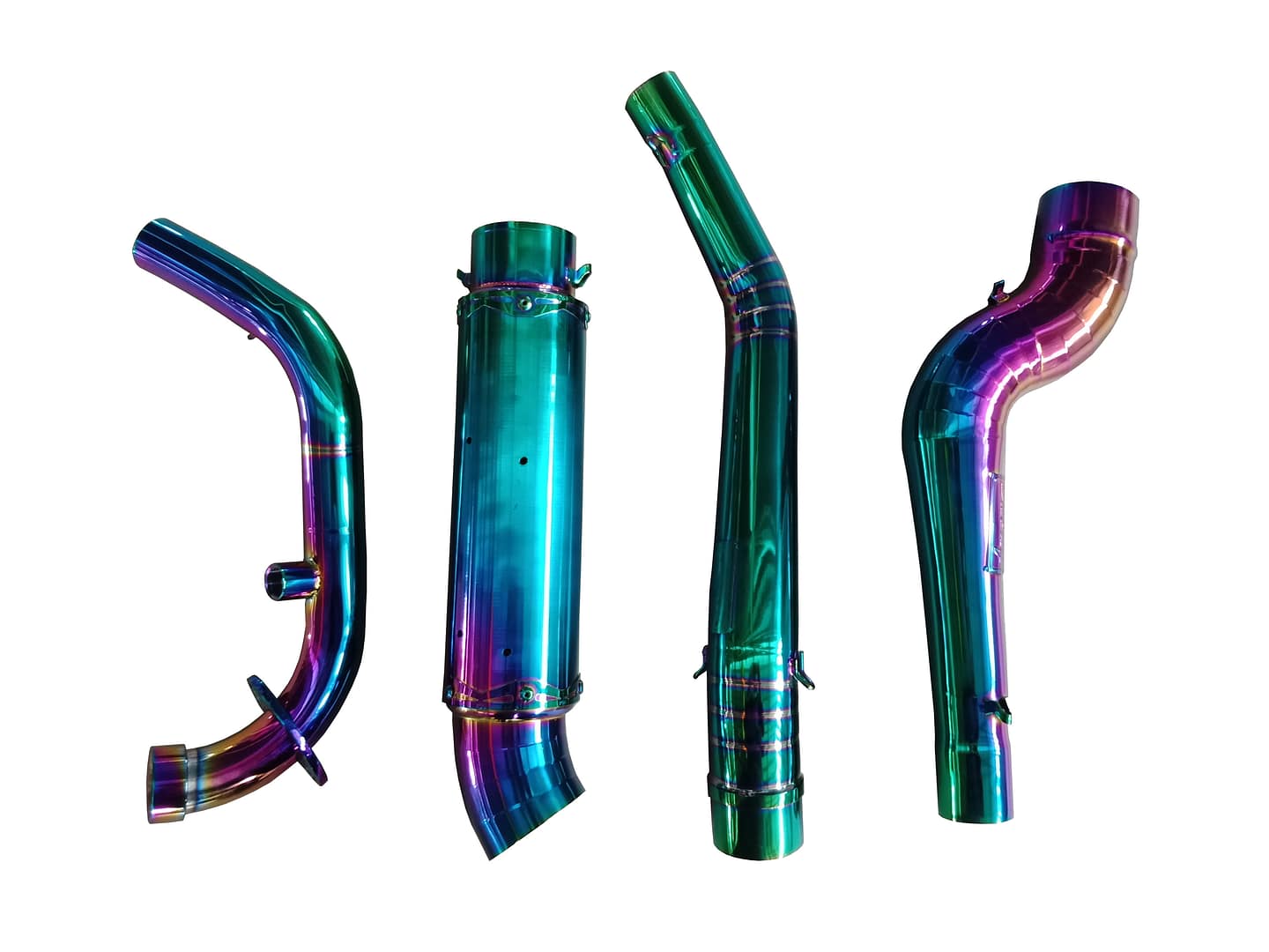 Exhaust coated in PVD Titanium Rainbow Coating