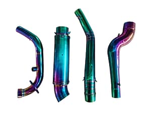 Exhaust coated in PVD Titanium Rainbow Coating