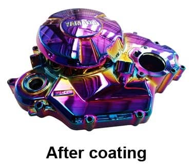 Motor part coated in pvd rainbow coating
