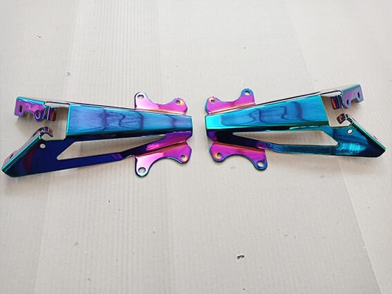 Motorcycle parts coated in pvd coating rainbow