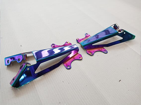 Motorcycle parts coated in pvd coating rainbow