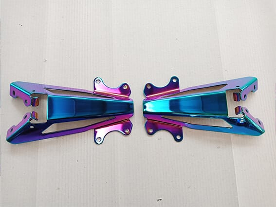 Motorcycle parts coated in pvd coating rainbow