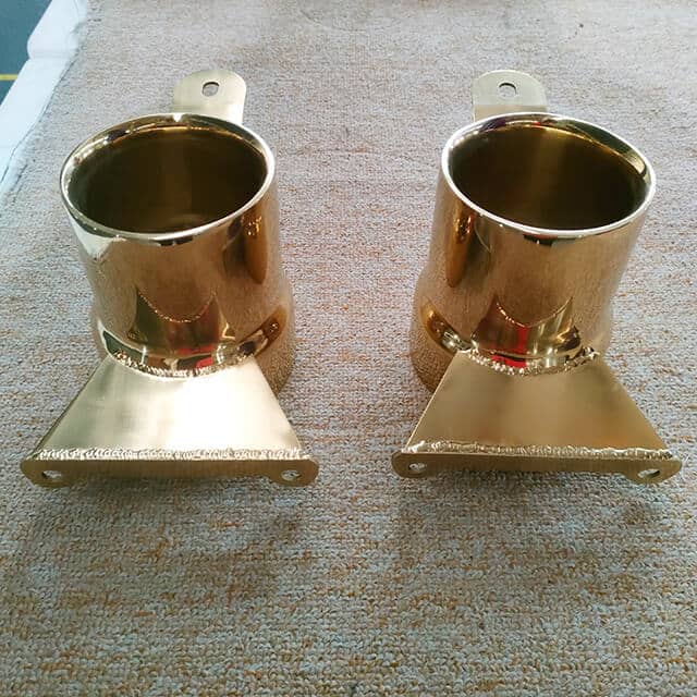 Automotive accessories coated in pvd gold color.