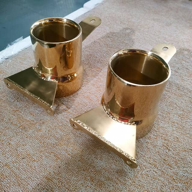 Automotive accessories coated in pvd gold color.