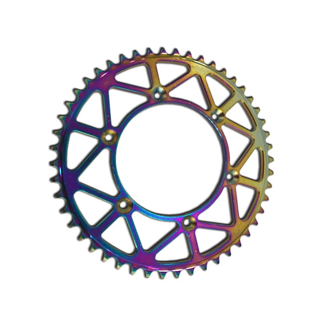 Sprocket coated in PVD Titanium Rainbow Coating