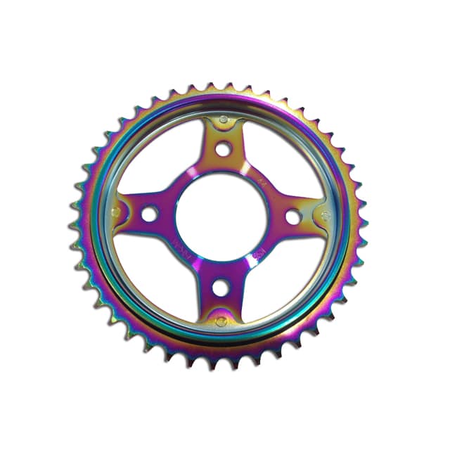 Sprocket coated in PVD Titanium Rainbow Coating