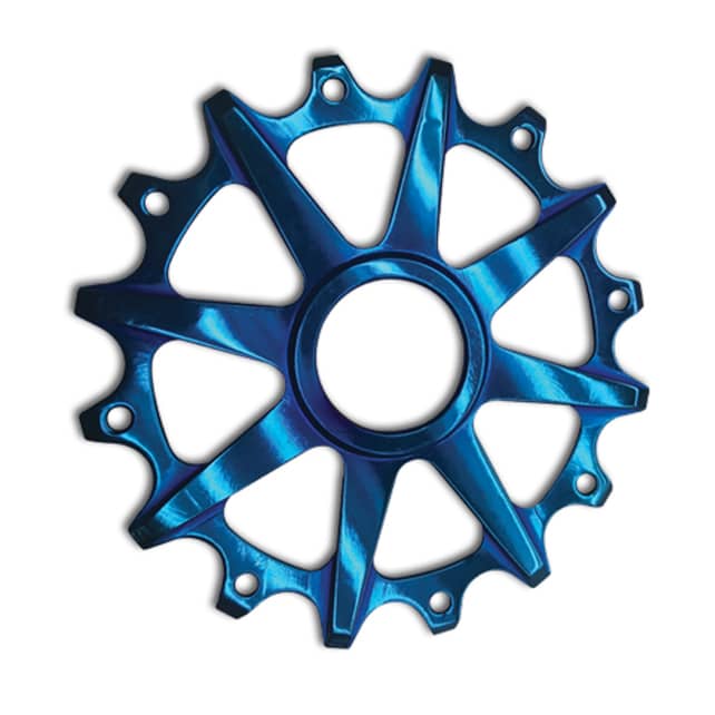Motor accessories coated via PVD titanium blue.