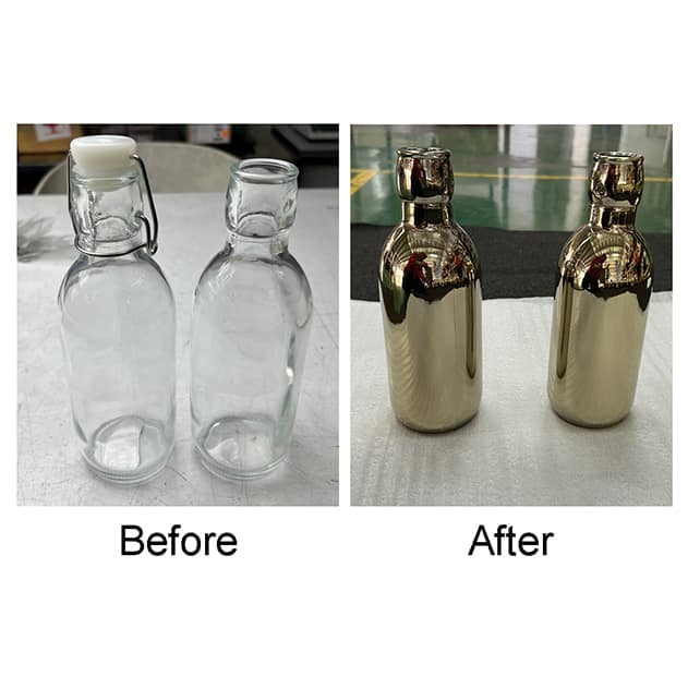 Glass bottle coated in pvd gold coating